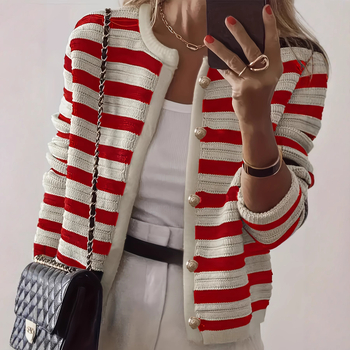 Pleten kardigan s prugama, gumbima, okrugli izrez, dugi rukavi