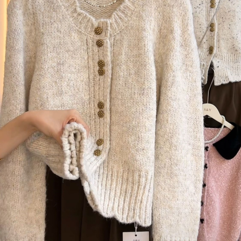 Kardigan od pletenog materijala s Ice Silk, okrugli izrez, rebrasta tekstura, klasična silueta