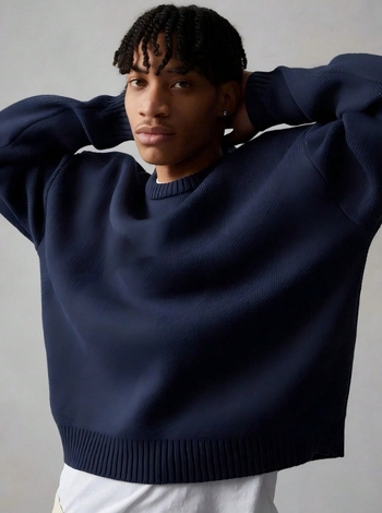 Muška pletena košulja s okruglim izrezom, dugim rukavima, labav kroj, Deer Velvet tkanina