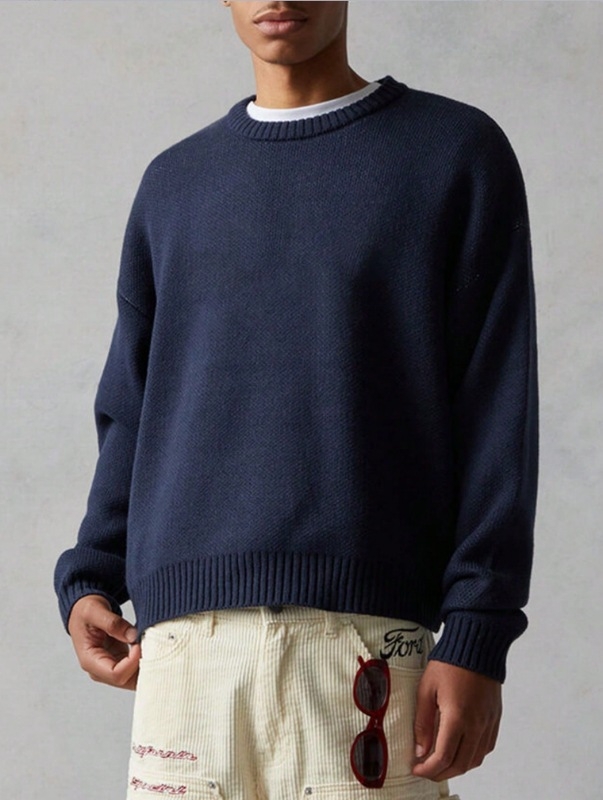 Muška pletena košulja s okruglim izrezom, dugim rukavima, labav kroj, Deer Velvet tkanina