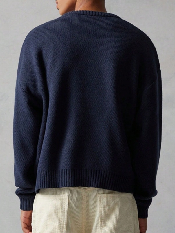 Muška pletena košulja s okruglim izrezom, dugim rukavima, labav kroj, Deer Velvet tkanina