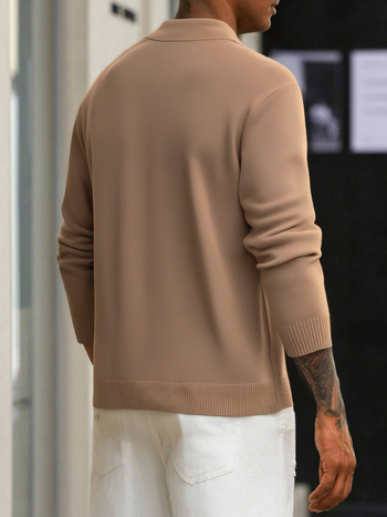 Muški polo džemper s polo ovratnikom, dijamantni uzorak blok dizajn, Jacquard pletenina, dugi rukavi, 100% poliester