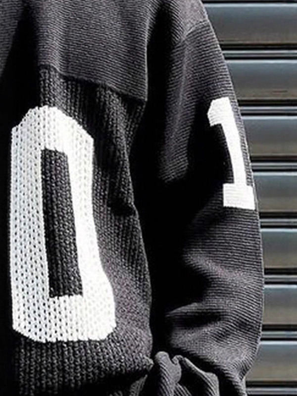 Jacquard pleteni pulover s okruglim izrezom, dugi rukavi, labav kroj, jesensko-zimsko