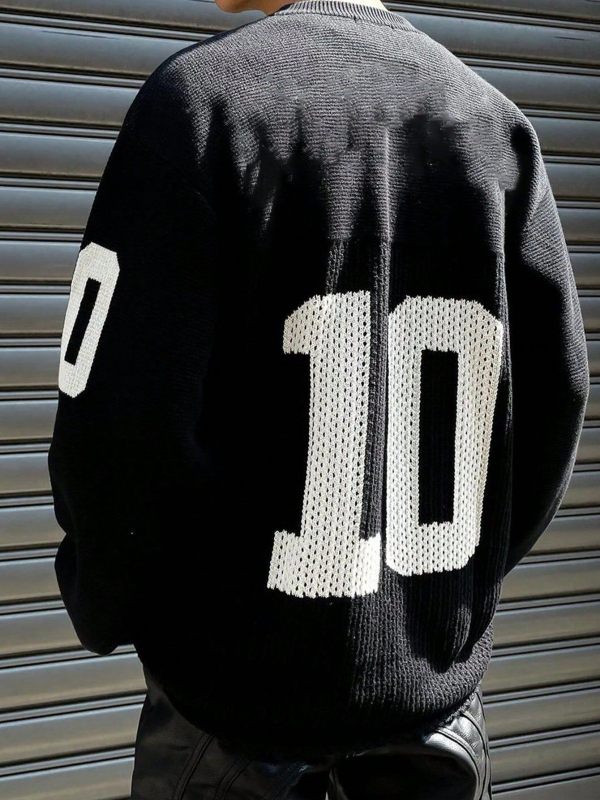 Jacquard pleteni pulover s okruglim izrezom, dugi rukavi, labav kroj, jesensko-zimsko