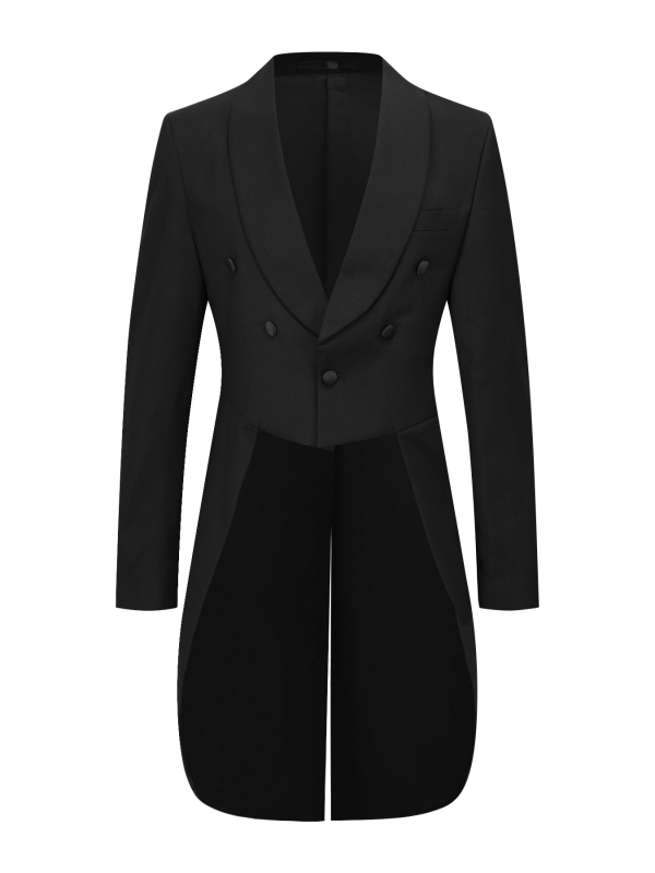 Vyrinis frakas su uodega — siauras kirpimas, šaliko apykaklė, vieno mygtuko užsegimas, poliesterio mišinys