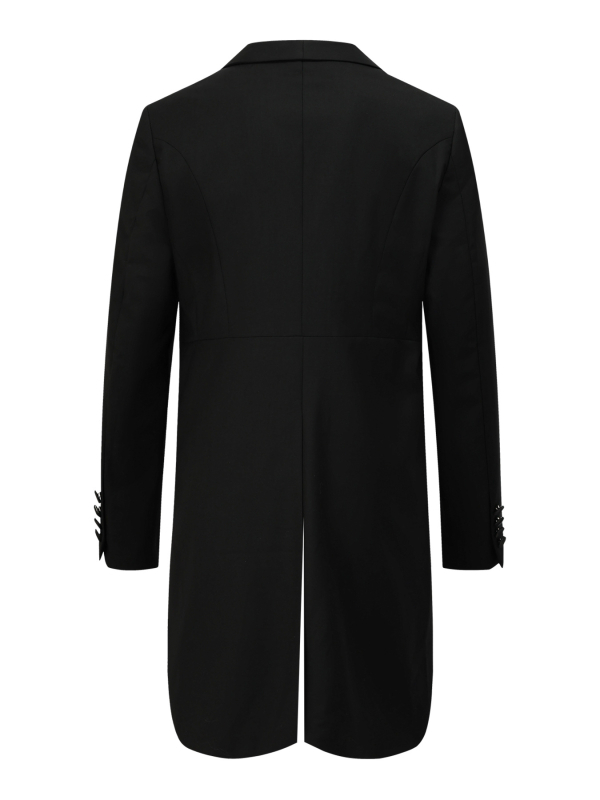 Vyrinis frakas su uodega — siauras kirpimas, šaliko apykaklė, vieno mygtuko užsegimas, poliesterio mišinys