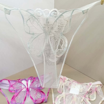 Trojdielny set spodného prádla z sieťoviny a čipky s motívom motýľa a tangami; materiál: polyester 95–100% (leto 2024)