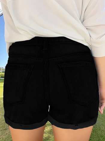 H2533 džins šorc: ultra niska struka, srednja elastičnost, tkanina od polipropilena, stil s trakama, stil zrele sestre