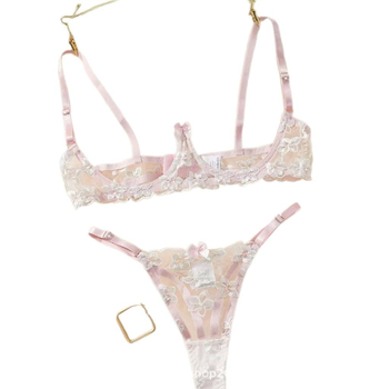 Set donjeg rublja - izvezen čipke, grudnjak s polumjesečnim košem, Lolita inspiriran, poliester, za žene, zimsko izdanje 2024