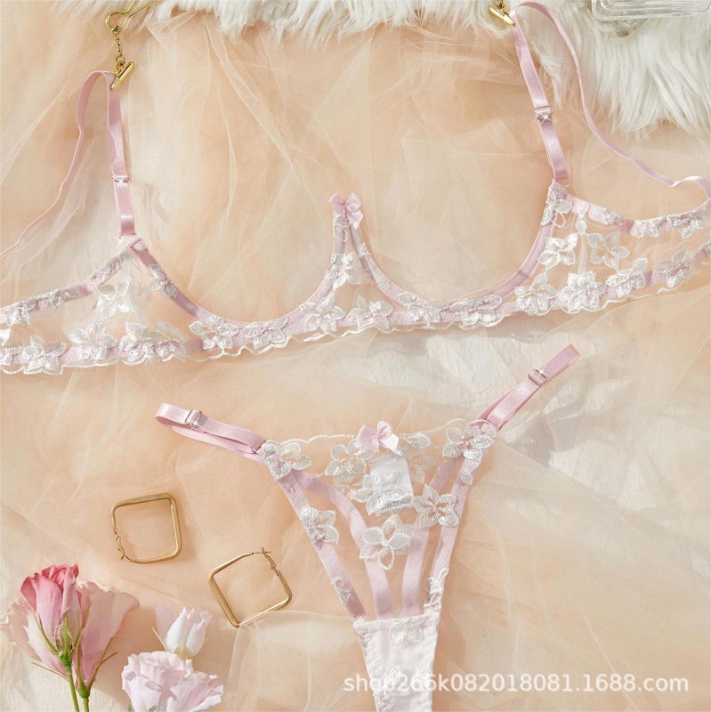 Set donjeg rublja - izvezen čipke, grudnjak s polumjesečnim košem, Lolita inspiriran, poliester, za žene, zimsko izdanje 2024