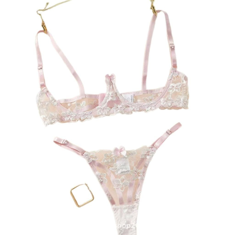 Set donjeg rublja - izvezen čipke, grudnjak s polumjesečnim košem, Lolita inspiriran, poliester, za žene, zimsko izdanje 2024