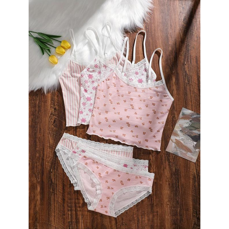 Nočný set pre tínedžerky: nylon, pulórový štýl, prémiový pocit, jeseň, karikatúrny medvedík so snehovými vločkami a pruhmi