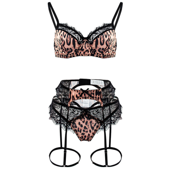 Donje rublje s leopard printom, prozirna čipka, tri dijela, poliester