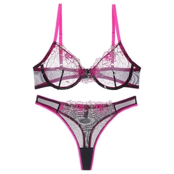 Set grudnjaka s čipkom i prekrasnim leđima, prozračan, push-up, pun košarica, najlon materijal, podstava od Spandeksa, stražnje zatvaranje s tri reda kukica