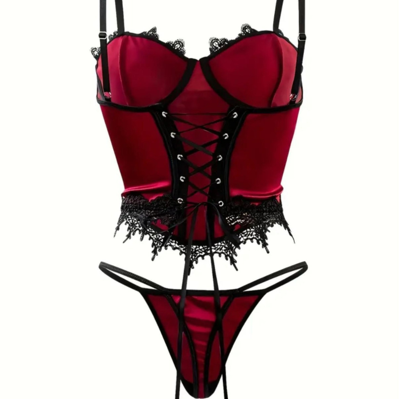 Ženski seksi set donjeg rublja s otvorenim leđima – poliester, 90–95% poliester, stil uloga