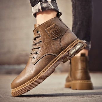 Muške kožne čizme s gornjim dijelom od microfiber kože, gumena potplata, srednja visina, britanski stil s debelom potplatom, dišući PU uložak