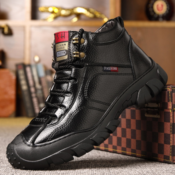 Muške zimske visoke planinarske cipele, protiv klizanja, gornji dio od goveđe kože, gumeni potplat