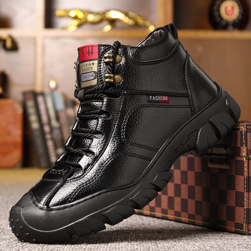 Muške zimske visoke planinarske cipele, protiv klizanja, gornji dio od goveđe kože, gumeni potplat