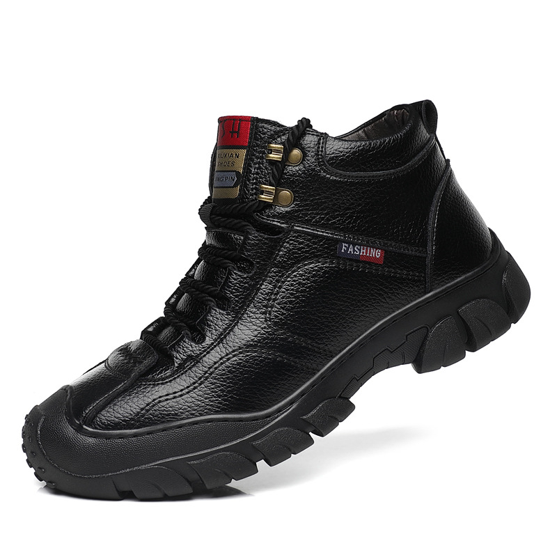 Muške zimske visoke planinarske cipele, protiv klizanja, gornji dio od goveđe kože, gumeni potplat