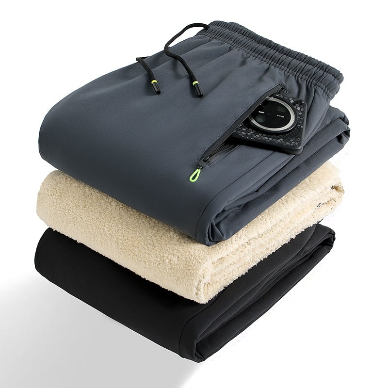 Meeste talve püksid fleecevoodriga, vaba lõige, keskmine talje, paks polüestri vooder