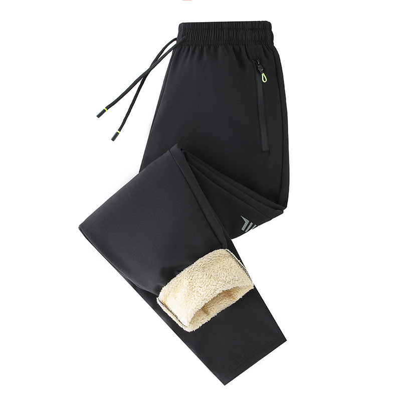 Meeste talve püksid fleecevoodriga, vaba lõige, keskmine talje, paks polüestri vooder