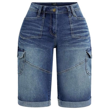 Denim bermuda šorty s klapkami vreckami a rolovaným lemom (Nylon; Snow Neil; japonsko-kórejský casual štýl)