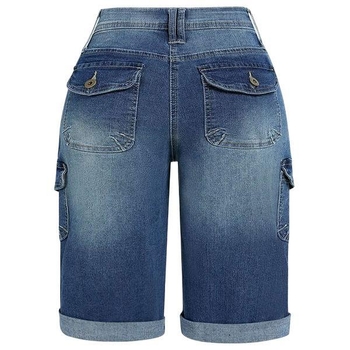 Denim bermuda šorty s klapkami vreckami a rolovaným lemom (Nylon; Snow Neil; japonsko-kórejský casual štýl)