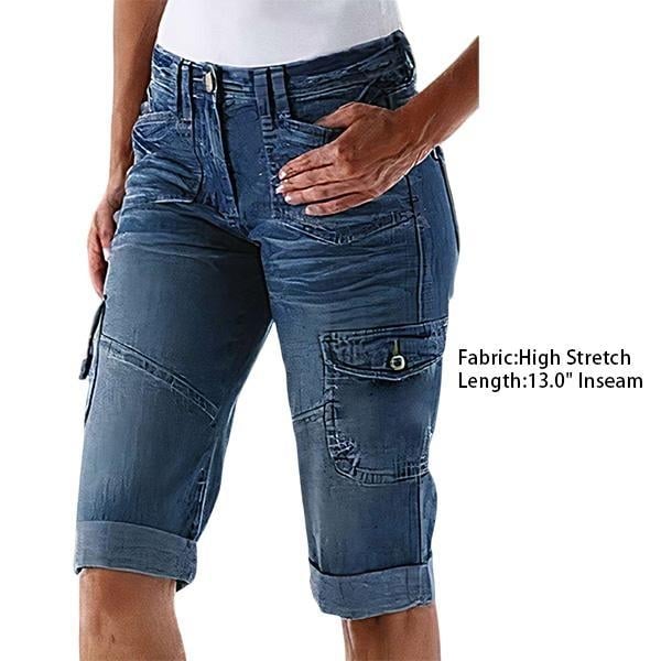 Denim bermuda šorty s klapkami vreckami a rolovaným lemom (Nylon; Snow Neil; japonsko-kórejský casual štýl)