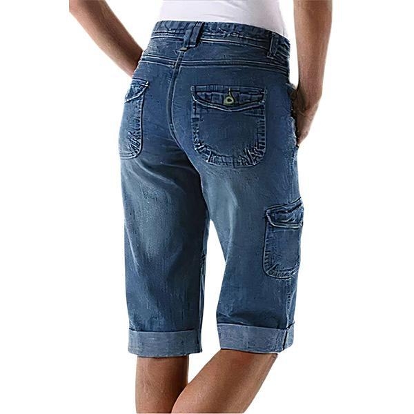 Denim bermuda šorty s klapkami vreckami a rolovaným lemom (Nylon; Snow Neil; japonsko-kórejský casual štýl)