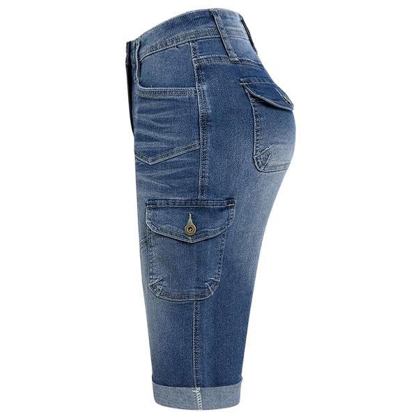 Denim bermuda šorty s klapkami vreckami a rolovaným lemom (Nylon; Snow Neil; japonsko-kórejský casual štýl)