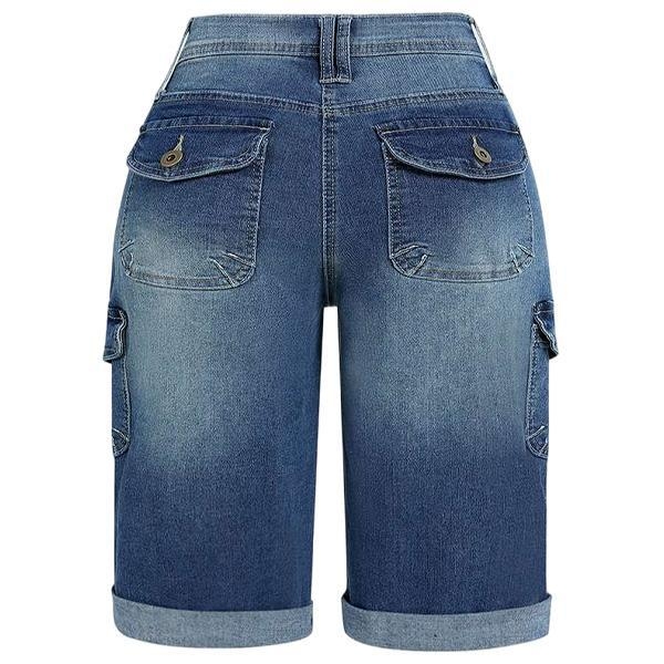 Denim bermuda šorty s klapkami vreckami a rolovaným lemom (Nylon; Snow Neil; japonsko-kórejský casual štýl)