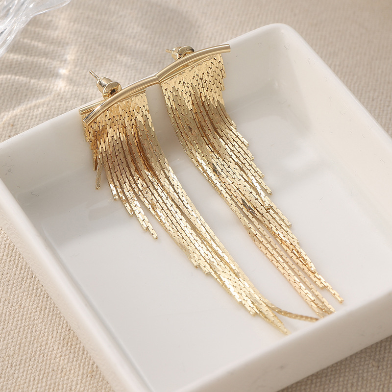 Náušnice T900 z ekologickej meďe, geometrický fashion OL štýl, elektroplating, dlhé strapcové visiace, doplnok k uchám