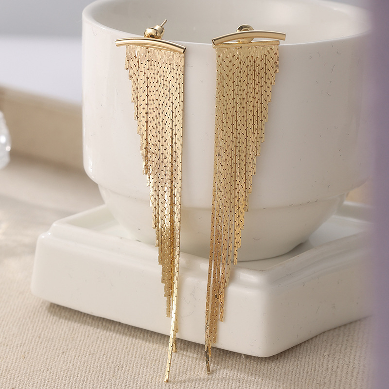 Náušnice T900 z ekologickej meďe, geometrický fashion OL štýl, elektroplating, dlhé strapcové visiace, doplnok k uchám