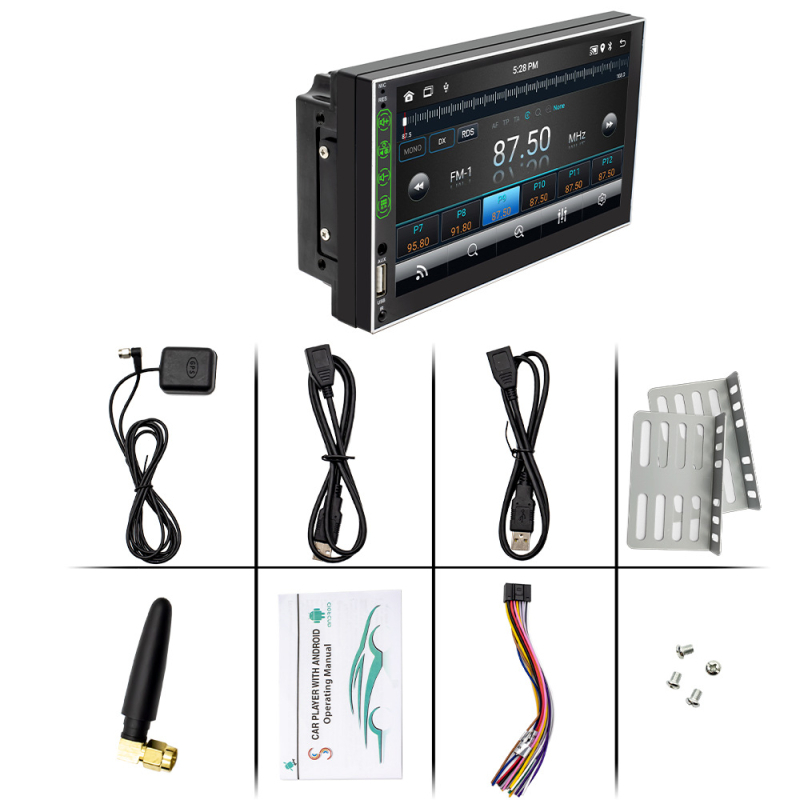 7-palcový Android navigačný systém do auta all-in-one s Bluetooth hudbou, GPS navigáciou a cúvacou kamerou; napájanie 12–24V DC, 60W, TFT displej, univerzálna kompatibilita