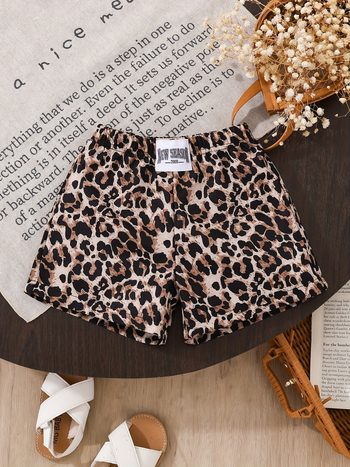 Dječje kratke hlače s leopard printom, 100% poliester, srednji pojas s elastikom, ljetni casual za djecu 1–3 godine (80–100 cm)