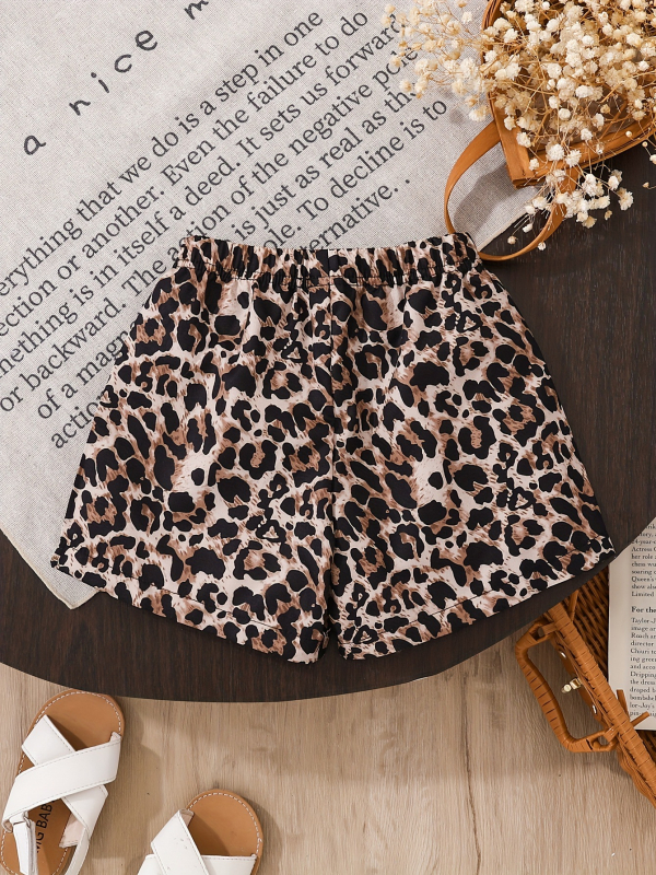 Dječje kratke hlače s leopard printom, 100% poliester, srednji pojas s elastikom, ljetni casual za djecu 1–3 godine (80–100 cm)