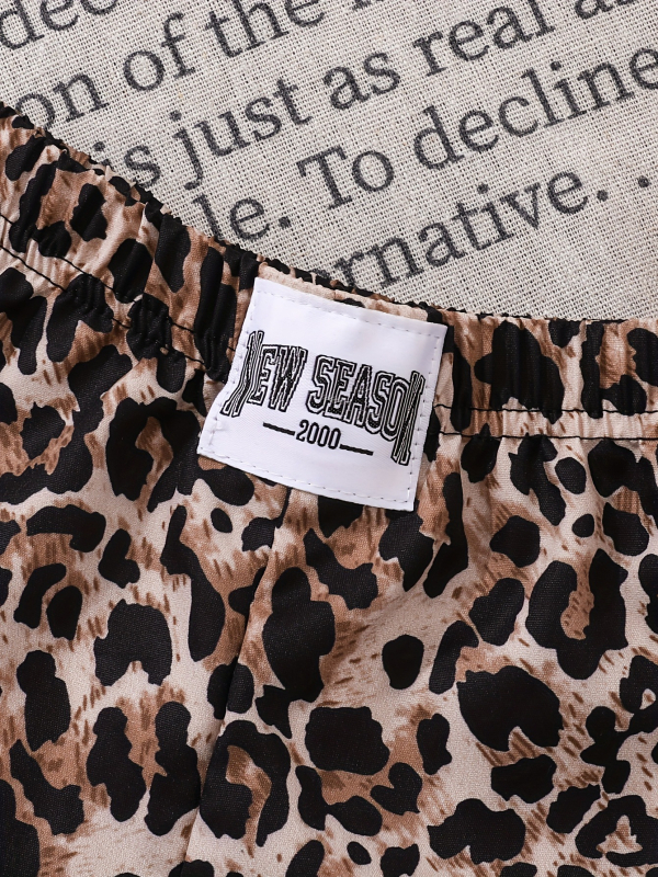 Dječje kratke hlače s leopard printom, 100% poliester, srednji pojas s elastikom, ljetni casual za djecu 1–3 godine (80–100 cm)