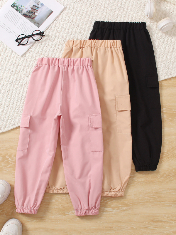 Dječje cargo hlače, casual stil, kratka dužina, džepovi s preklopima, 100% poliester