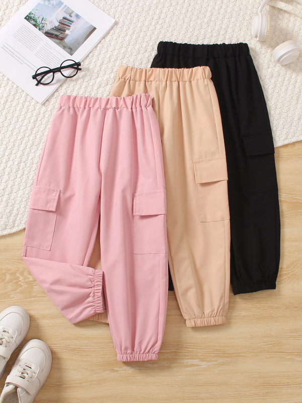 Dječje cargo hlače, casual stil, kratka dužina, džepovi s preklopima, 100% poliester