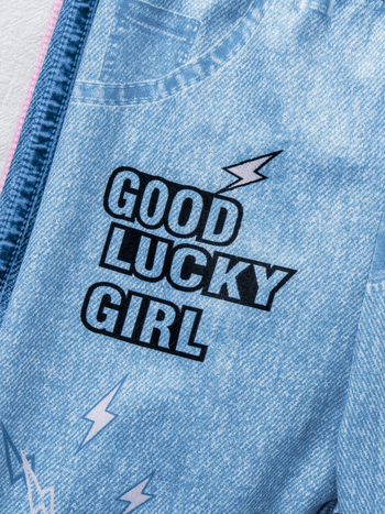 3-djelni set za bebe djevojčice: hlače u denim imitaciji s digitalnim printom i motiva abecede (stil Europa-Amerika; poliester; sigurnosna razina B; duge hlače; dob 1–3 godina)