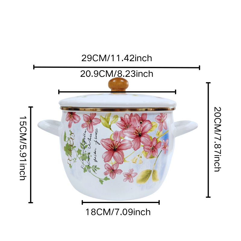 Smaltovaná hlboká nádoba na polievku s dvojitými uchami, nepriľnavý povrch, pokrievka