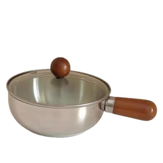 304 nerezová oceľ mliečna miska s skleneným viečkom a úchytkou z orechového dreva, určená pre jednu osobu