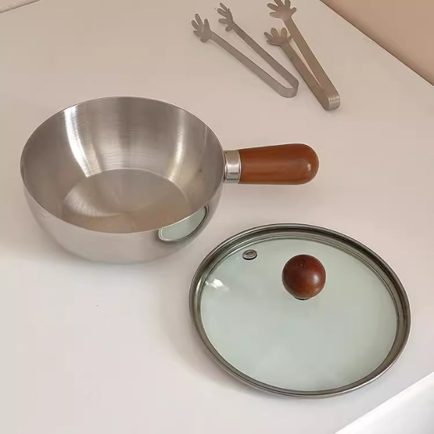 304 nerezová oceľ mliečna miska s skleneným viečkom a úchytkou z orechového dreva, určená pre jednu osobu