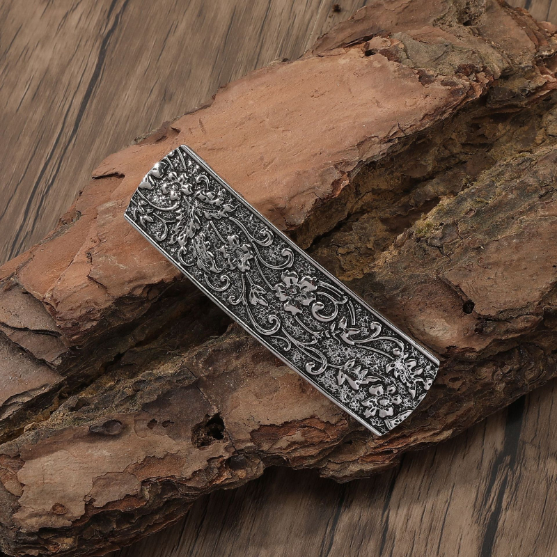 Spona do vlasov s pružinou, retro vyrezávaný kvetinový vzor, zliatina a železo, A0570, unisex, jazz štýl, elektroplátovanie