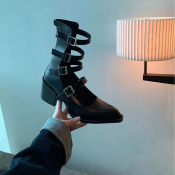 qt1 Ženske sandale - šiljasti nos, PU gornji dio, PU unutarnja podstava, gumeni potplat, srednji potpetica, ljeto 2024