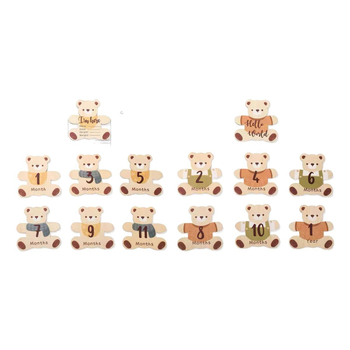 Drvene kartice za mjesece djeteta s motivom medvjeda za fotografiranje (Drvo • Tema medvjed • Kartice mjesece za dijete • Fotografijski rekvizit)