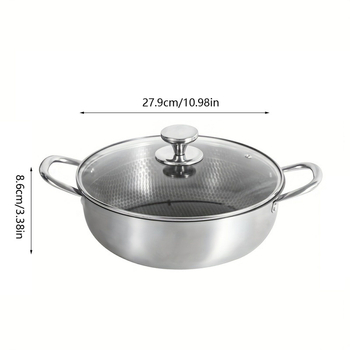 Hot Pot z nerezovej ocele s potravinárskou kvalitou, nepřilnavý, viacvrstvové dno, sklenená pokrievka, kompatibilný s indukciou, objem 2,1–4 L