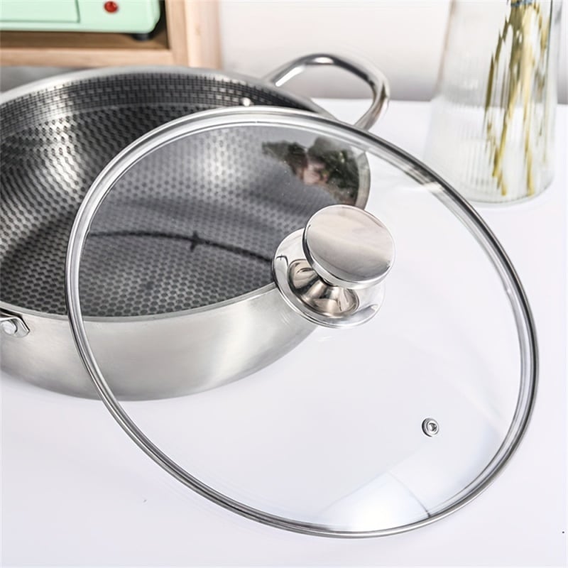 Hot Pot z nerezovej ocele s potravinárskou kvalitou, nepřilnavý, viacvrstvové dno, sklenená pokrievka, kompatibilný s indukciou, objem 2,1–4 L