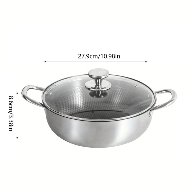 Hot Pot z nerezovej ocele s potravinárskou kvalitou, nepřilnavý, viacvrstvové dno, sklenená pokrievka, kompatibilný s indukciou, objem 2,1–4 L