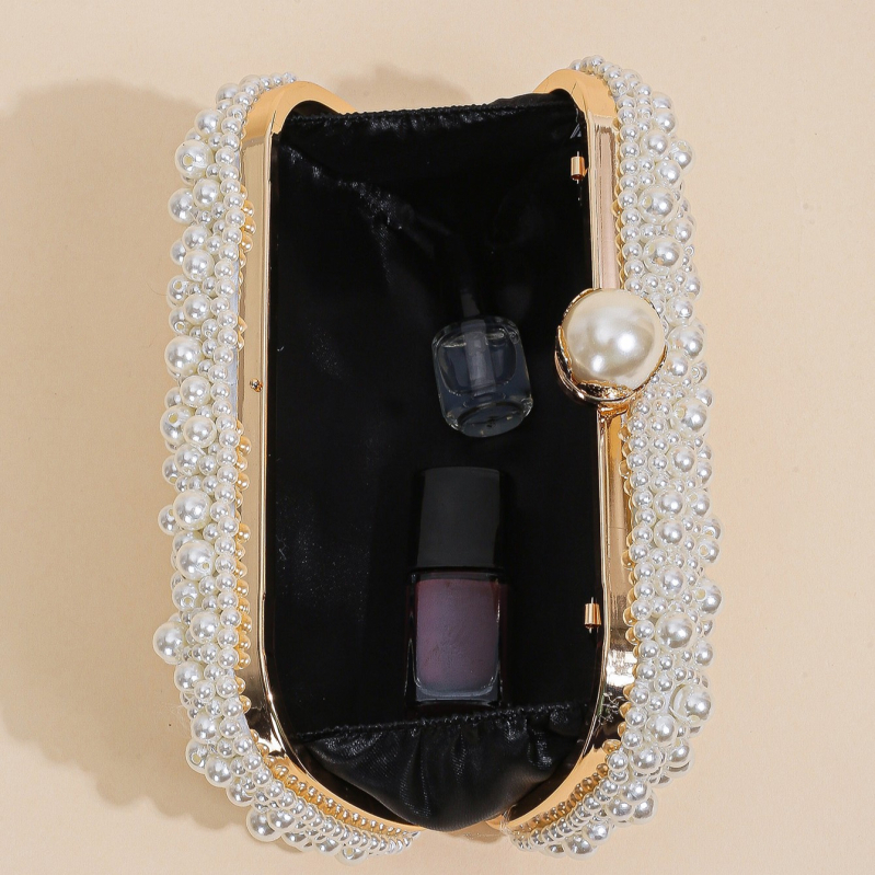 Perlasta večernja torbica s zaključavanjem - mekana tekstura, mini kvadratna torbica za rame/crossbody, pretinac za ID, poliester